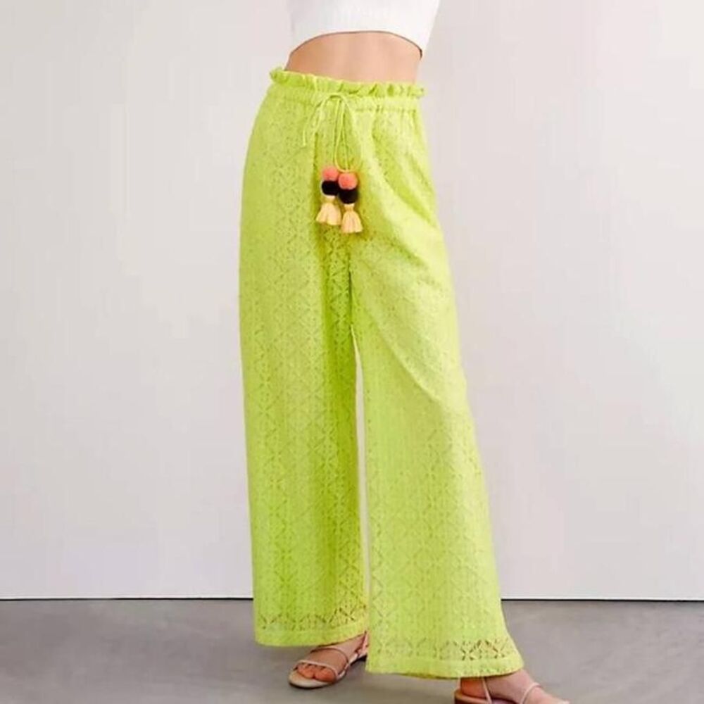 NWOT Ollari Green Lacy Wide Leg Pants